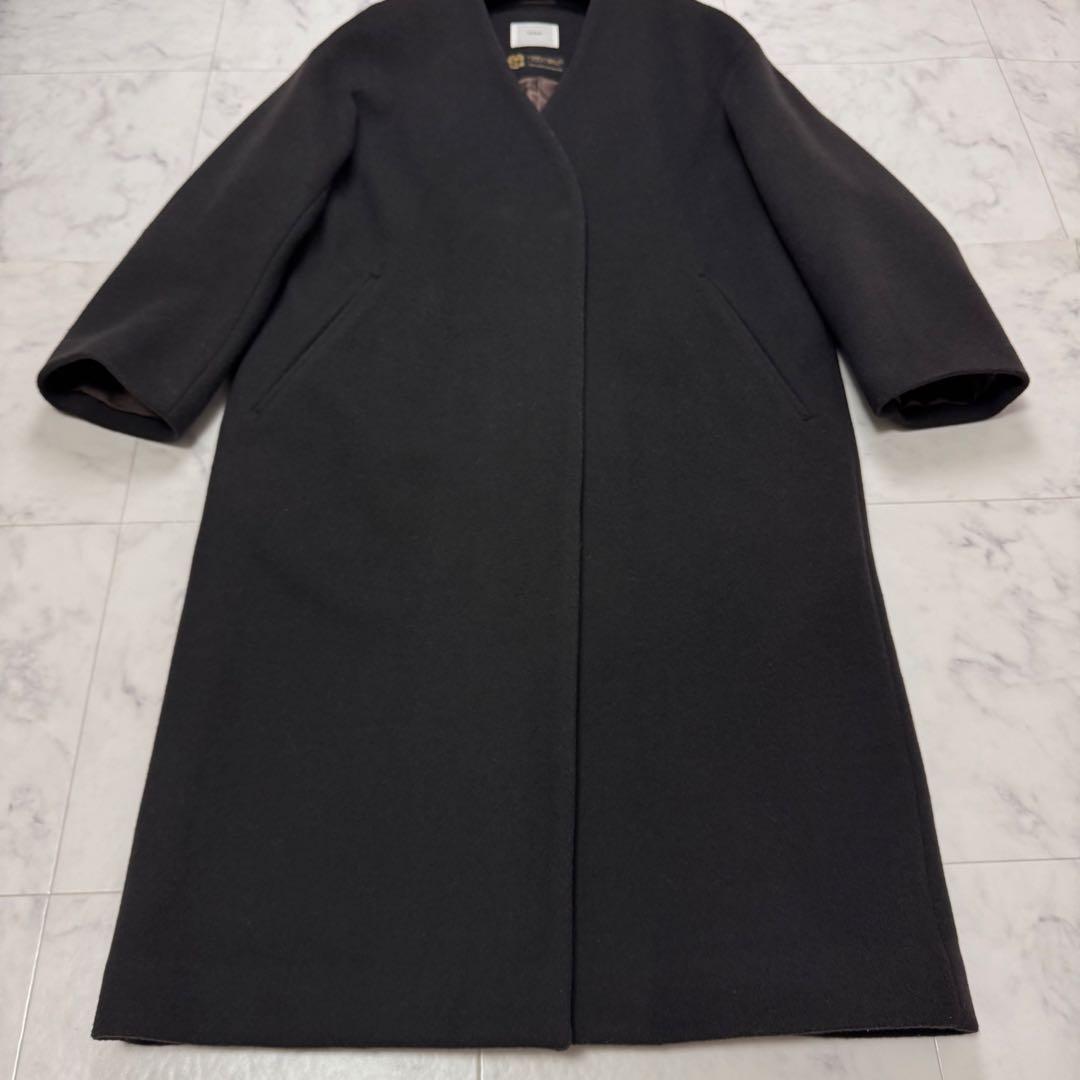 美品　IENA　マンテコ　ロングコート　ノーカラー　ダークブラウン　M-L秋冬