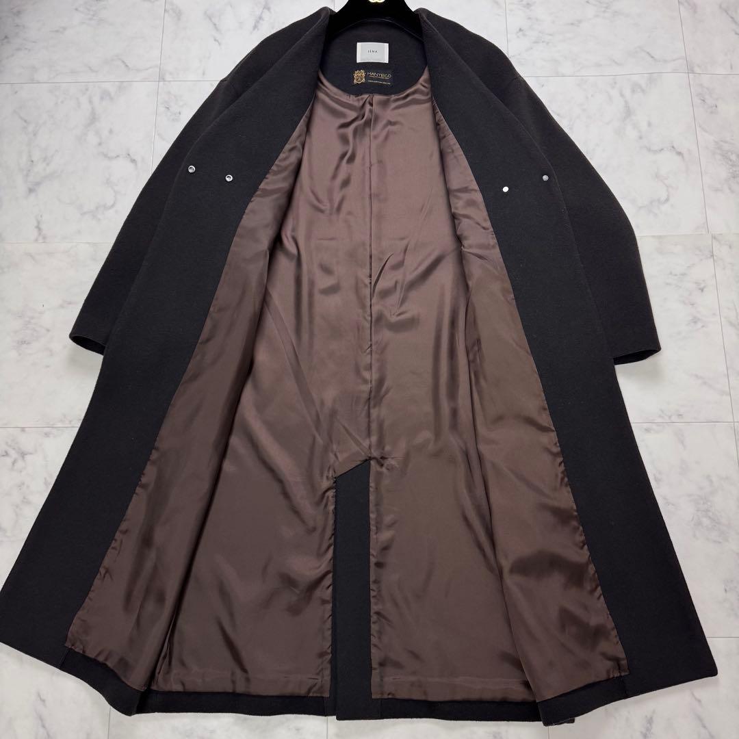 美品　IENA　マンテコ　ロングコート　ノーカラー　ダークブラウン　M-L秋冬