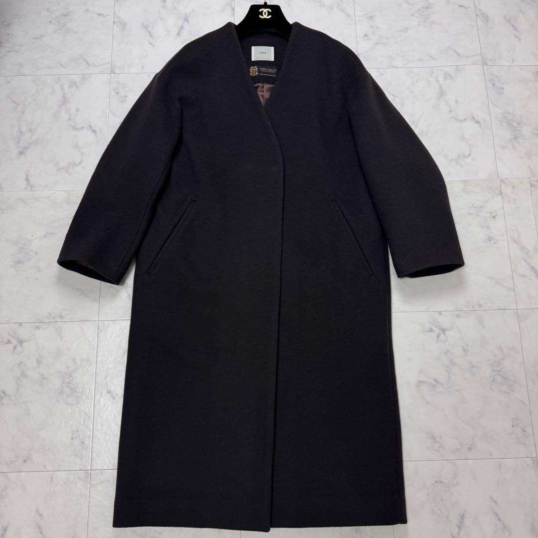 美品　IENA　マンテコ　ロングコート　ノーカラー　ダークブラウン　M-L秋冬