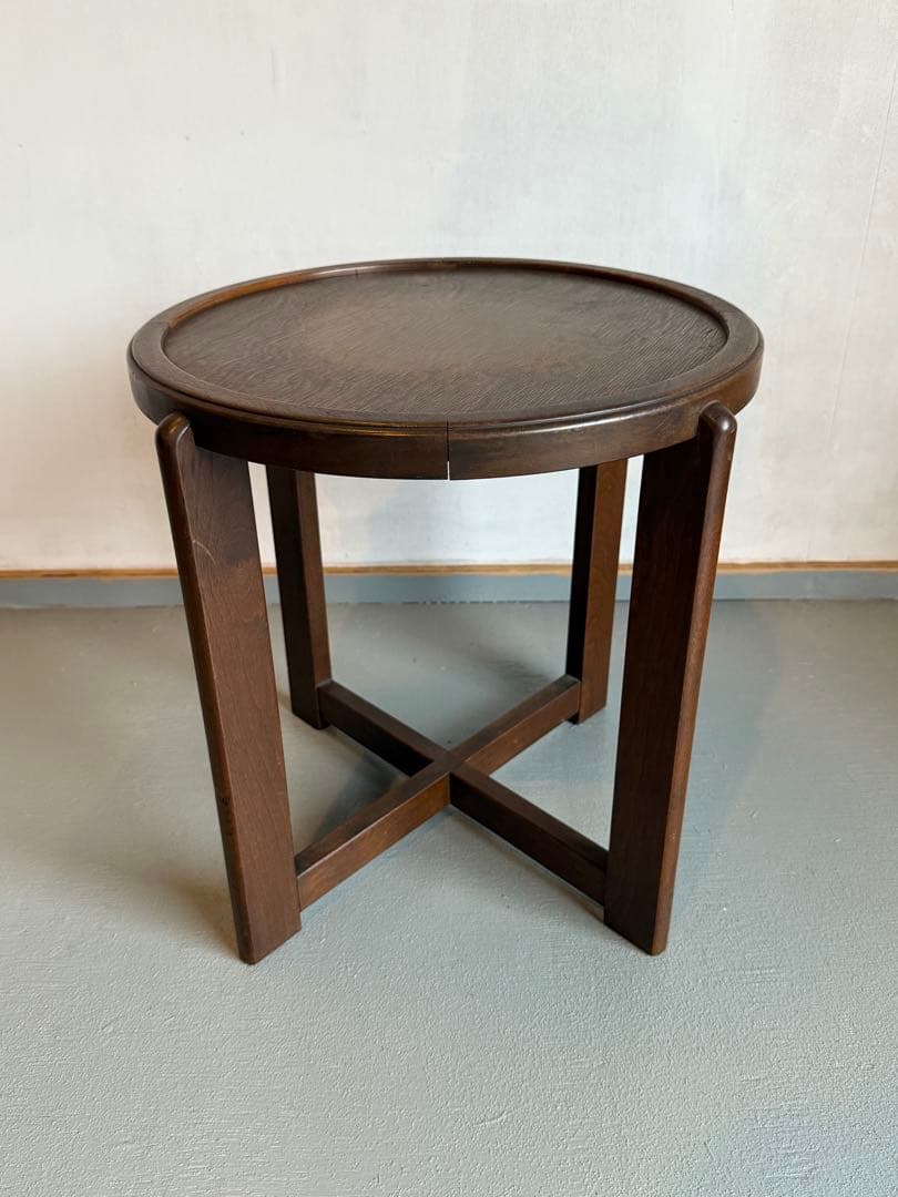 木製 サイドテーブル カフェテーブル コーヒーテーブル 丸テーブル 古家具