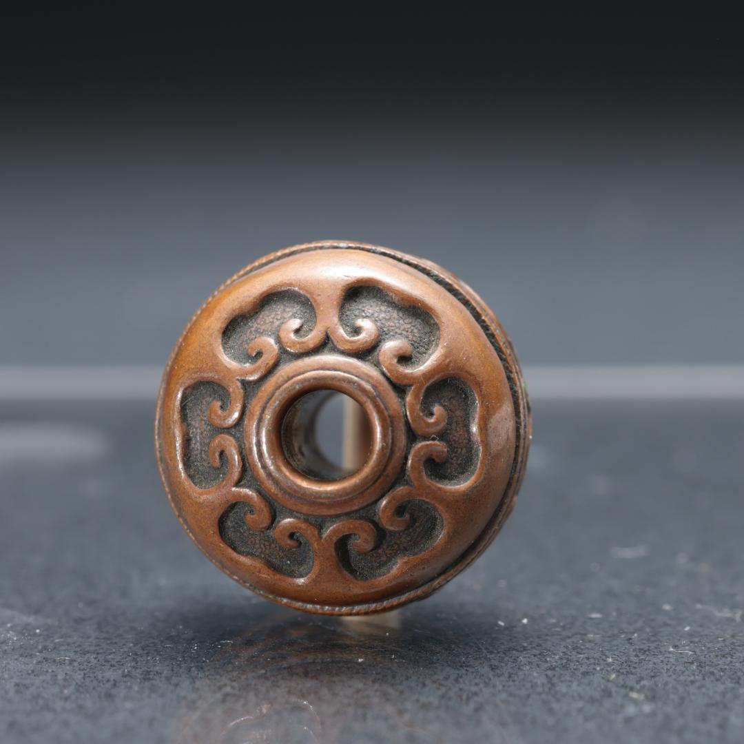 緒締め玉　如意　唐草　銅製　骨董　胴乱　印籠 R1444