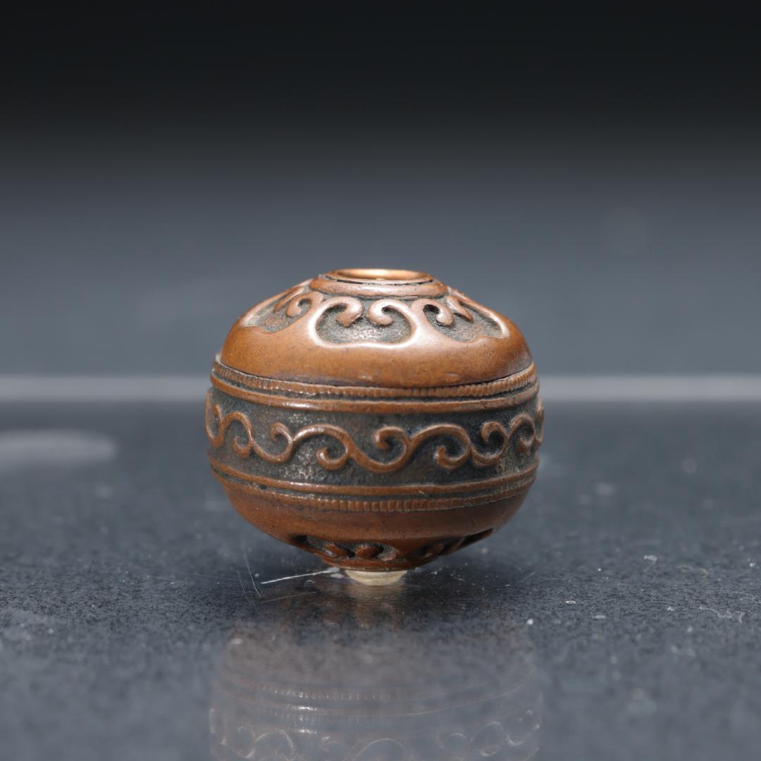 緒締め玉　如意　唐草　銅製　骨董　胴乱　印籠 R1444