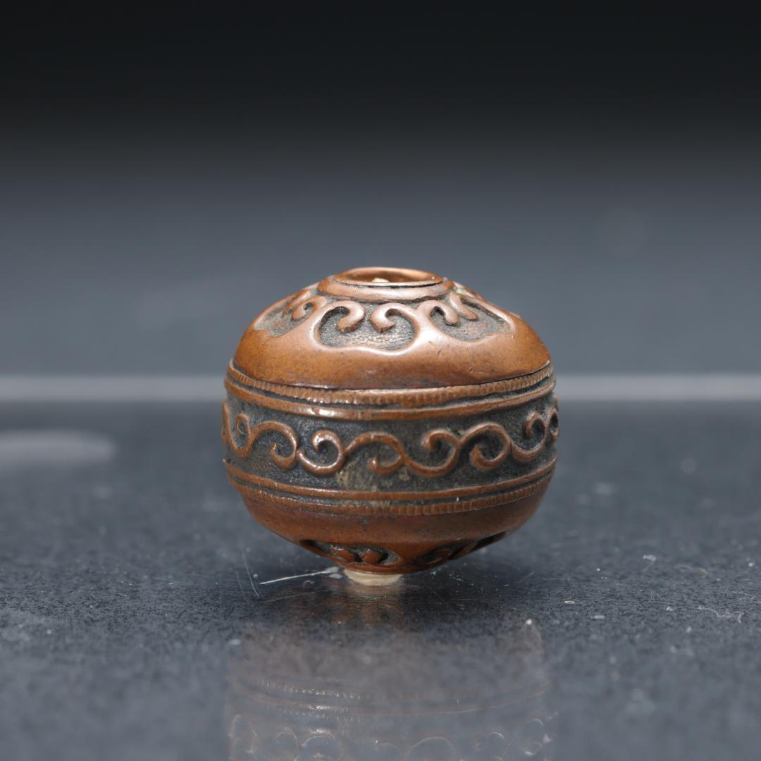緒締め玉　如意　唐草　銅製　骨董　胴乱　印籠 R1444