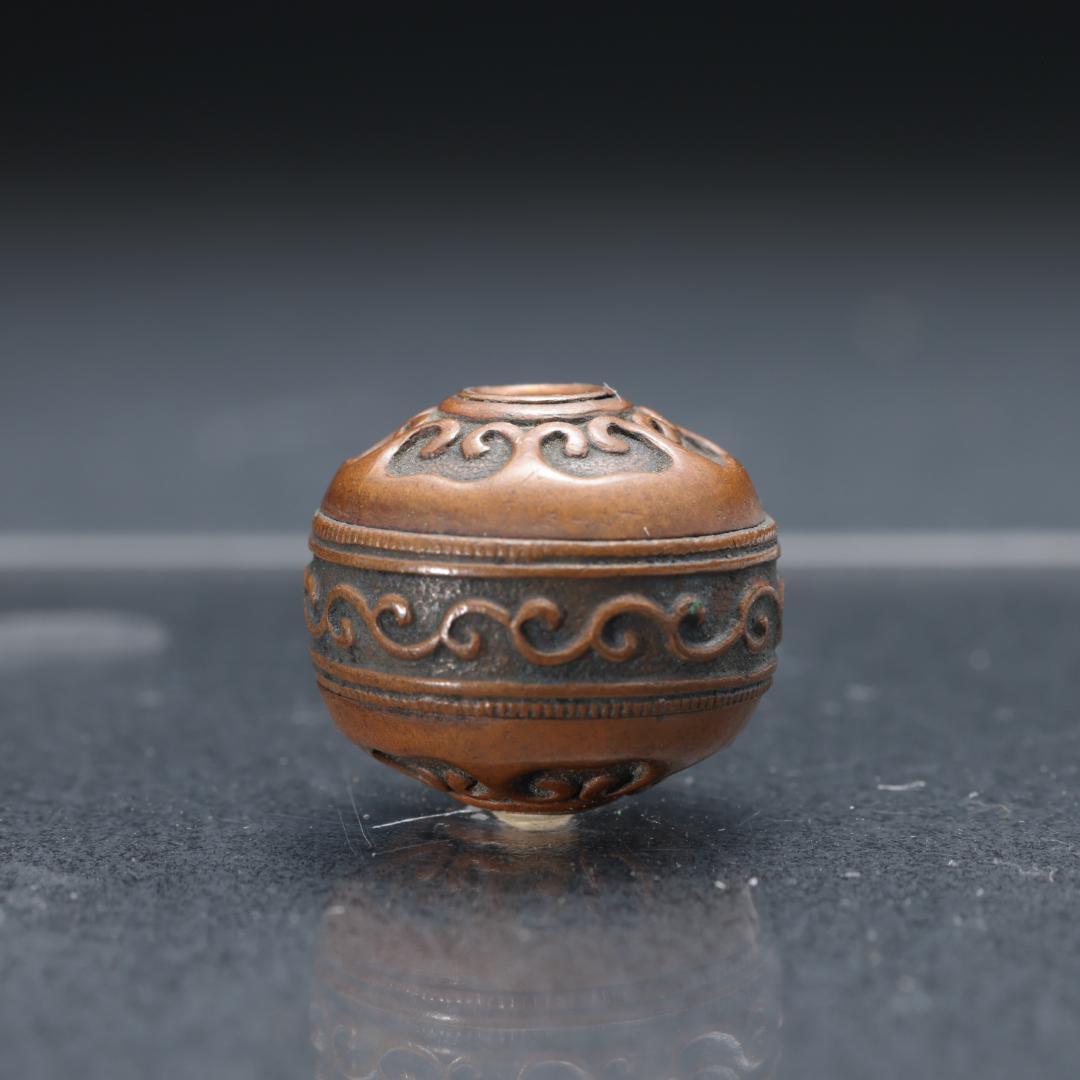 緒締め玉　如意　唐草　銅製　骨董　胴乱　印籠 R1444