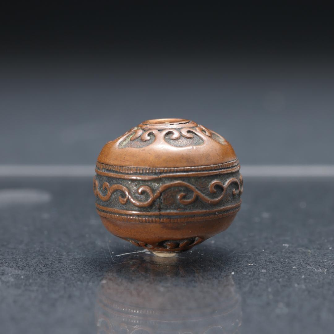 緒締め玉　如意　唐草　銅製　骨董　胴乱　印籠 R1444
