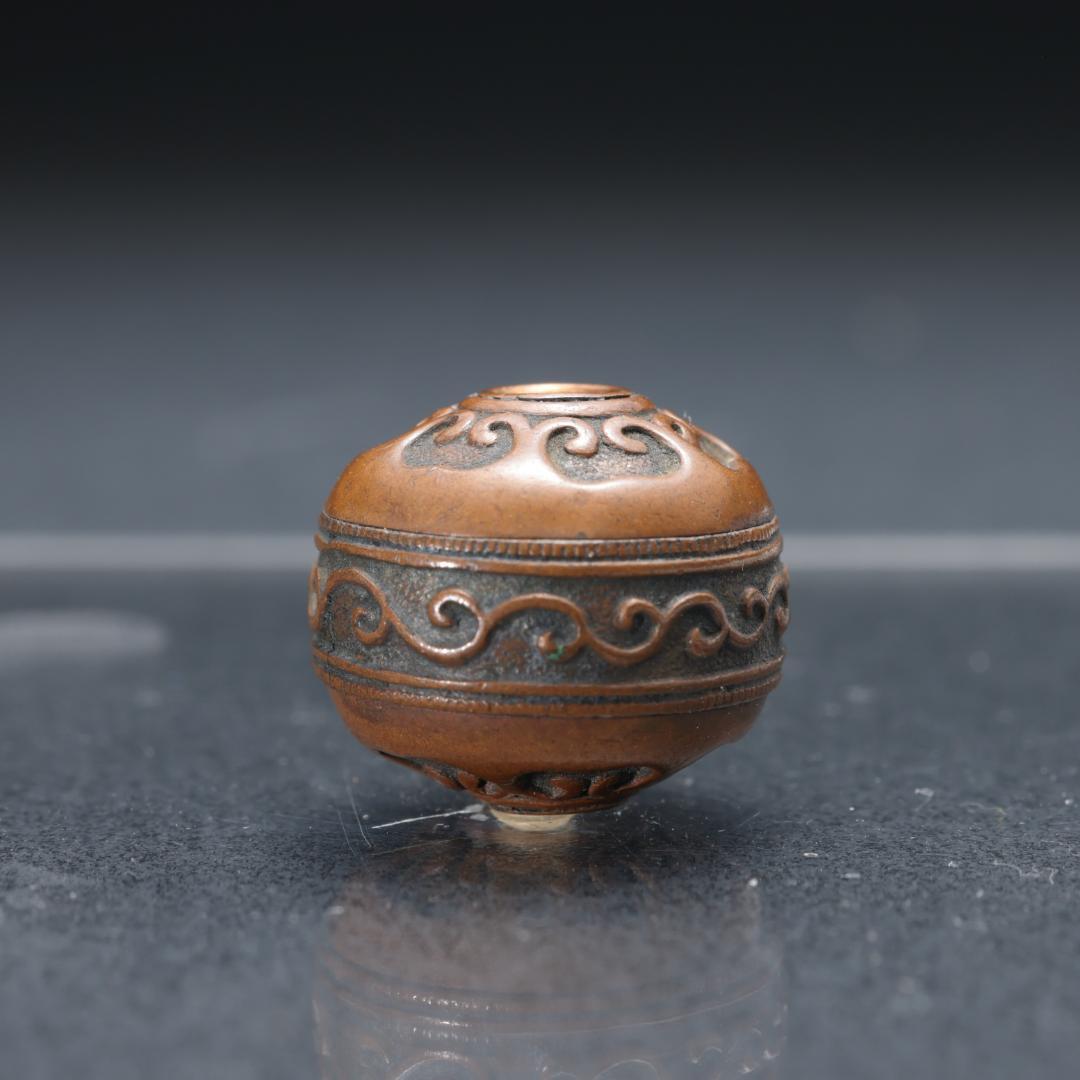 緒締め玉　如意　唐草　銅製　骨董　胴乱　印籠 R1444