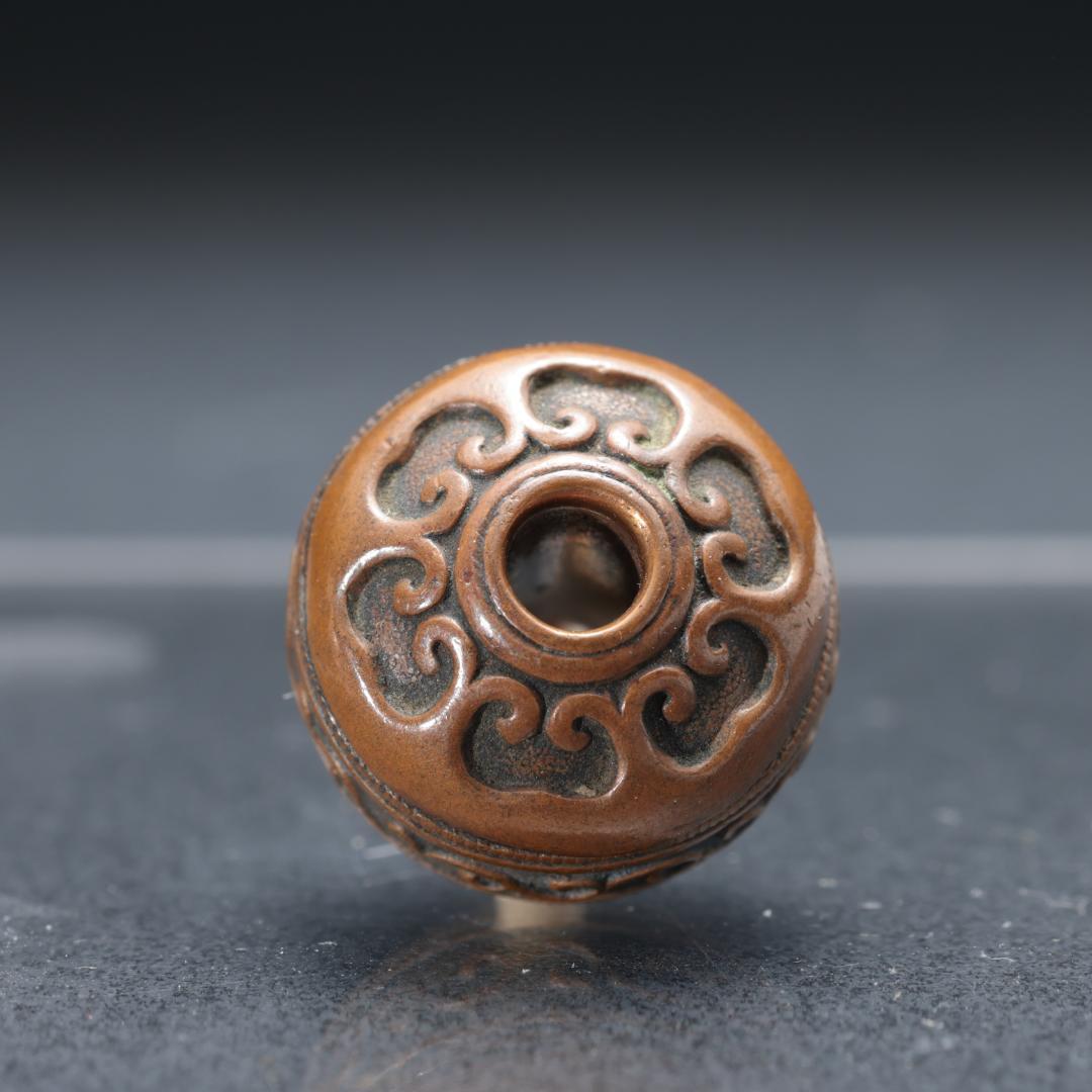 緒締め玉　如意　唐草　銅製　骨董　胴乱　印籠 R1444