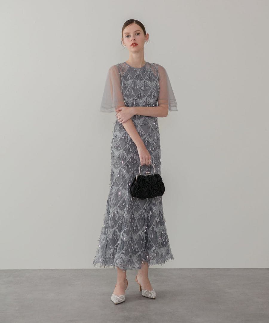 leja チュールスリーブスパンコールマーメイドワンピースドレス