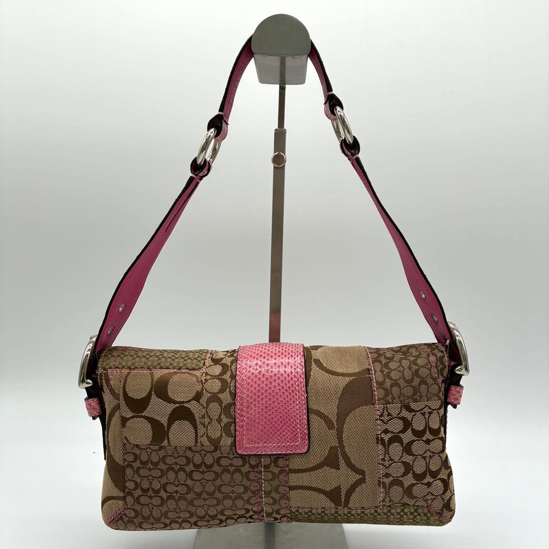 極美品✨ コーチ パッチワーク ソーホー フラップ ワンショルダーバッグ ピンク