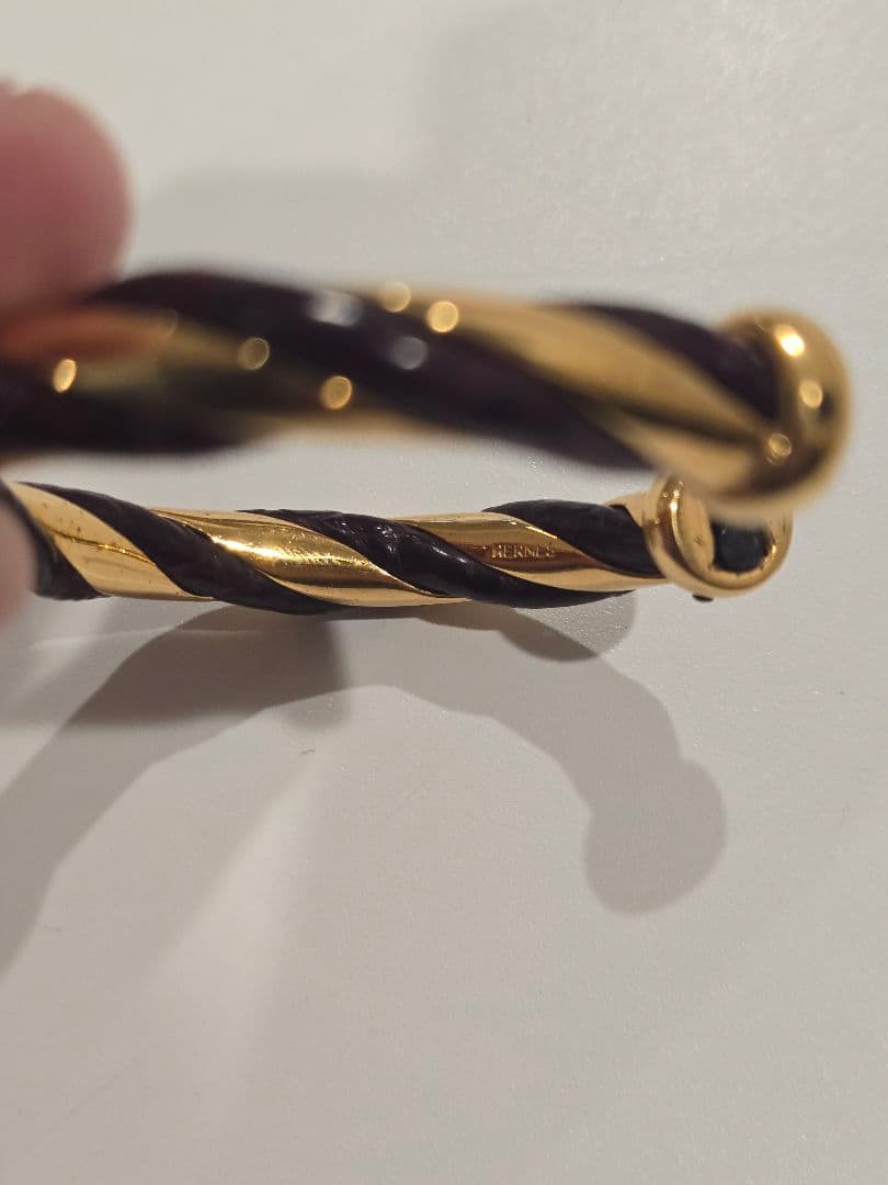 HERMES エルメス バングル ゴールドカラー×ブラウン レディース