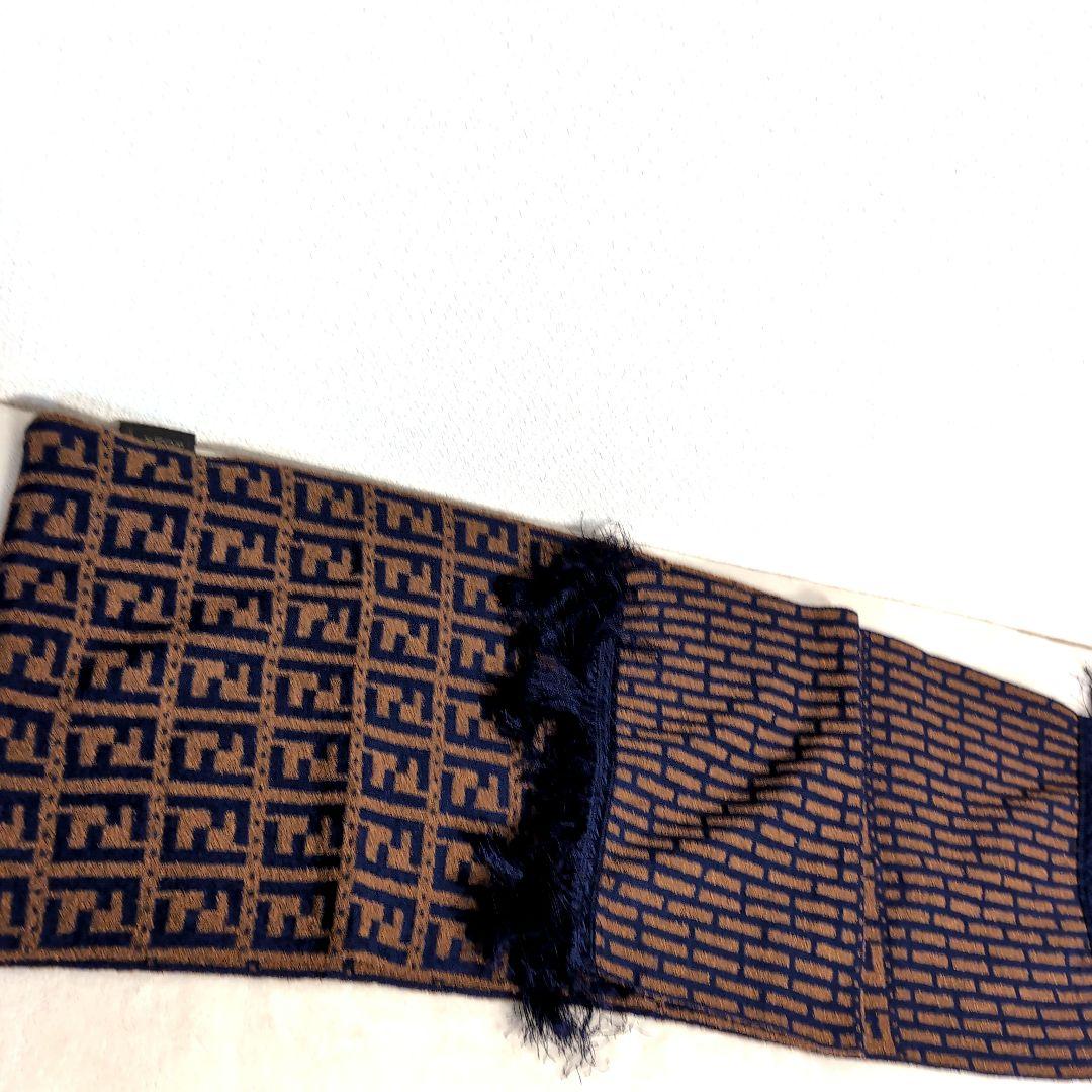 ef5 FENDI ロゴマフラー ズッカ柄 ネイビー/ブラウン