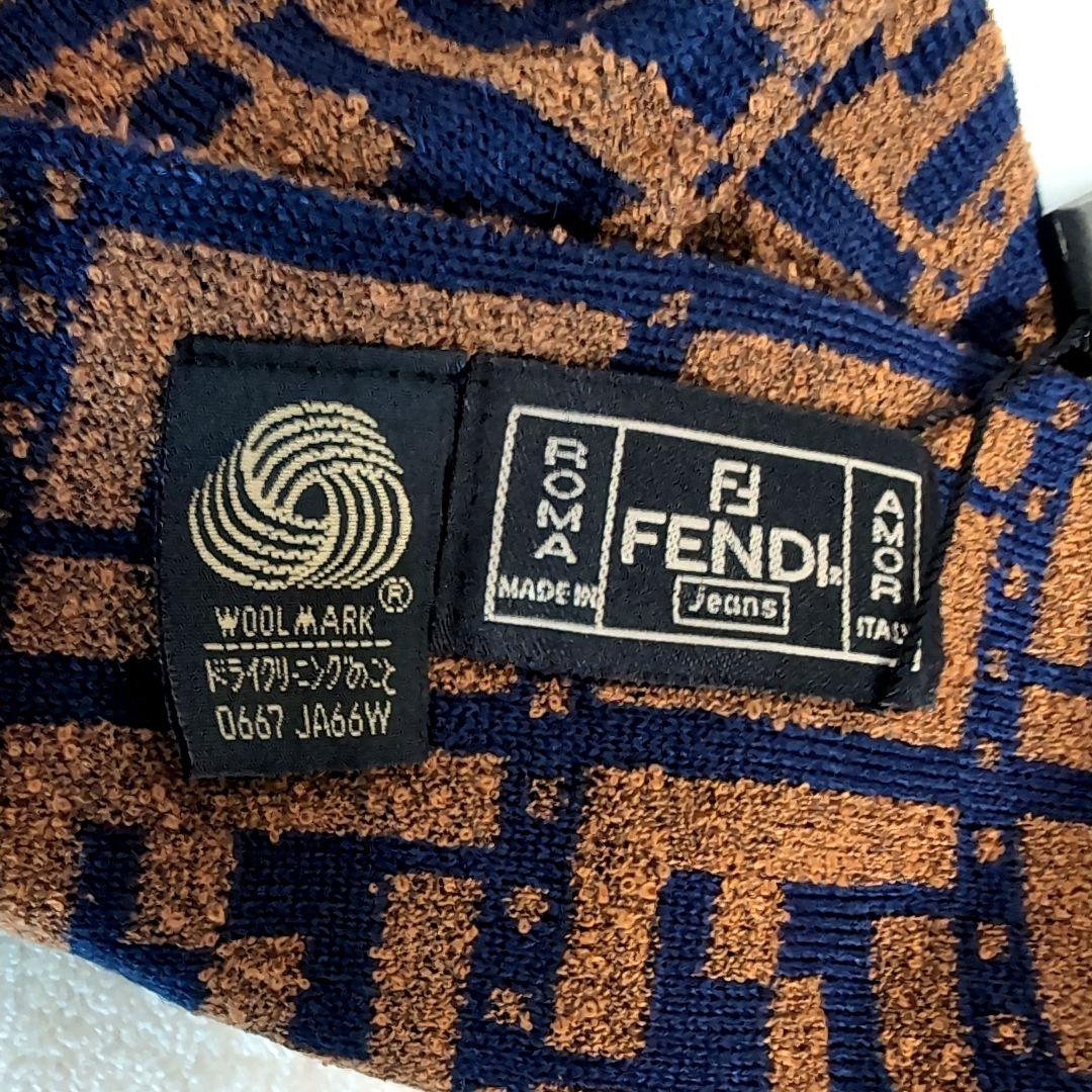 ef5 FENDI ロゴマフラー ズッカ柄 ネイビー/ブラウン