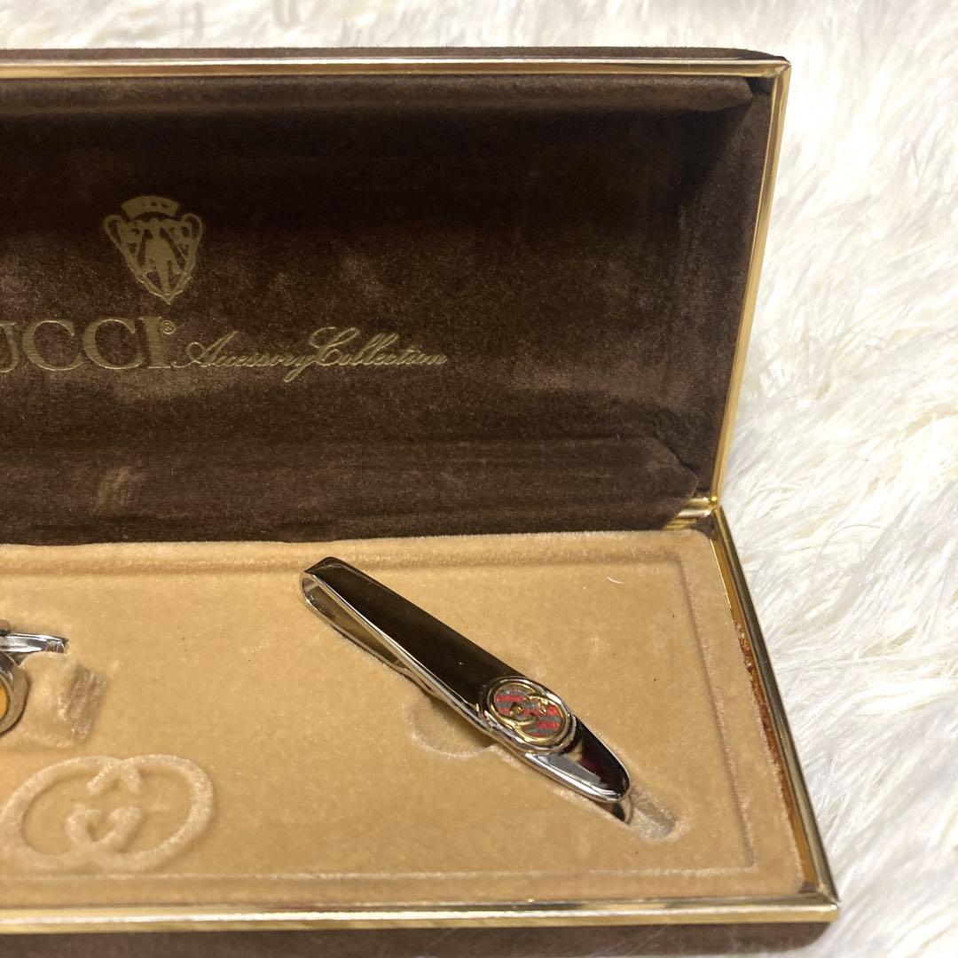 希少【美品】GUCCI カフス&タイピンセット　シェリーライン　グッチ　シルバー