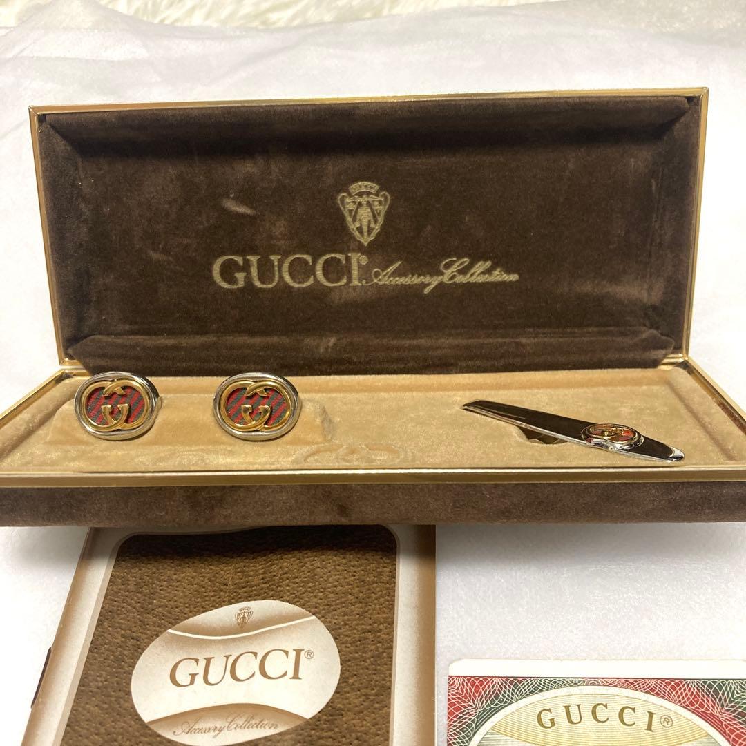 希少【美品】GUCCI カフス&タイピンセット　シェリーライン　グッチ　シルバー