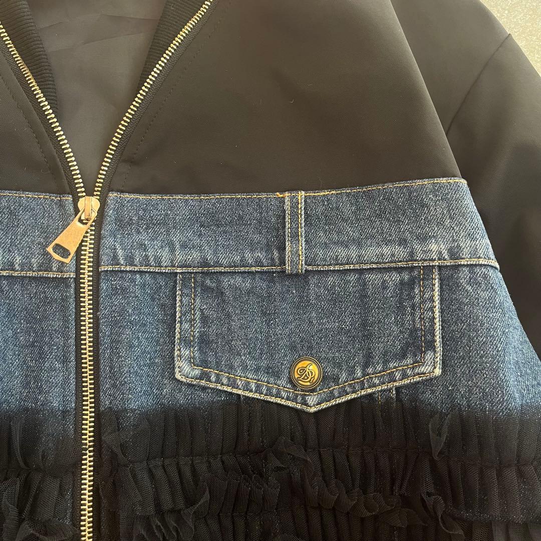 ドッキングジャケット デニムブルゾン フリル 短丈 異素材 黒 F MA-1