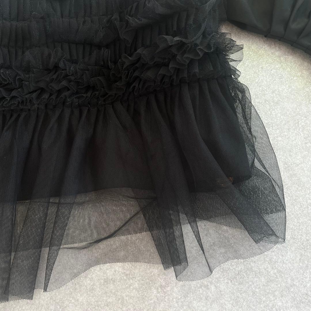 ドッキングジャケット デニムブルゾン フリル 短丈 異素材 黒 F MA-1