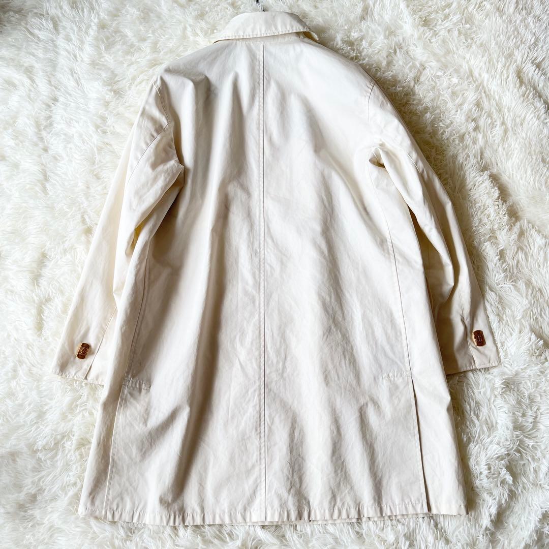 美品　バーバリーロンドン　ステンカラーコート　チェック　白　ゴールド金具