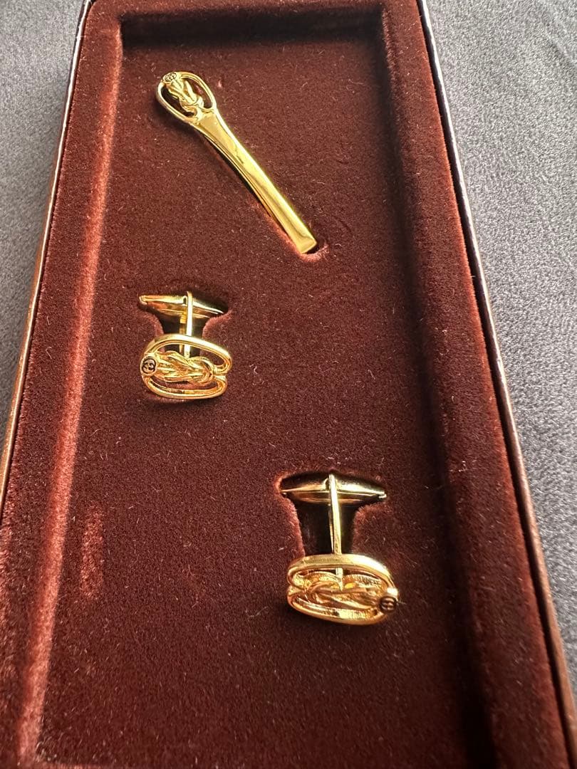【未使用•ヴィンテージ】GUCCI ゴールド カフリンクス ネクタイバー セット