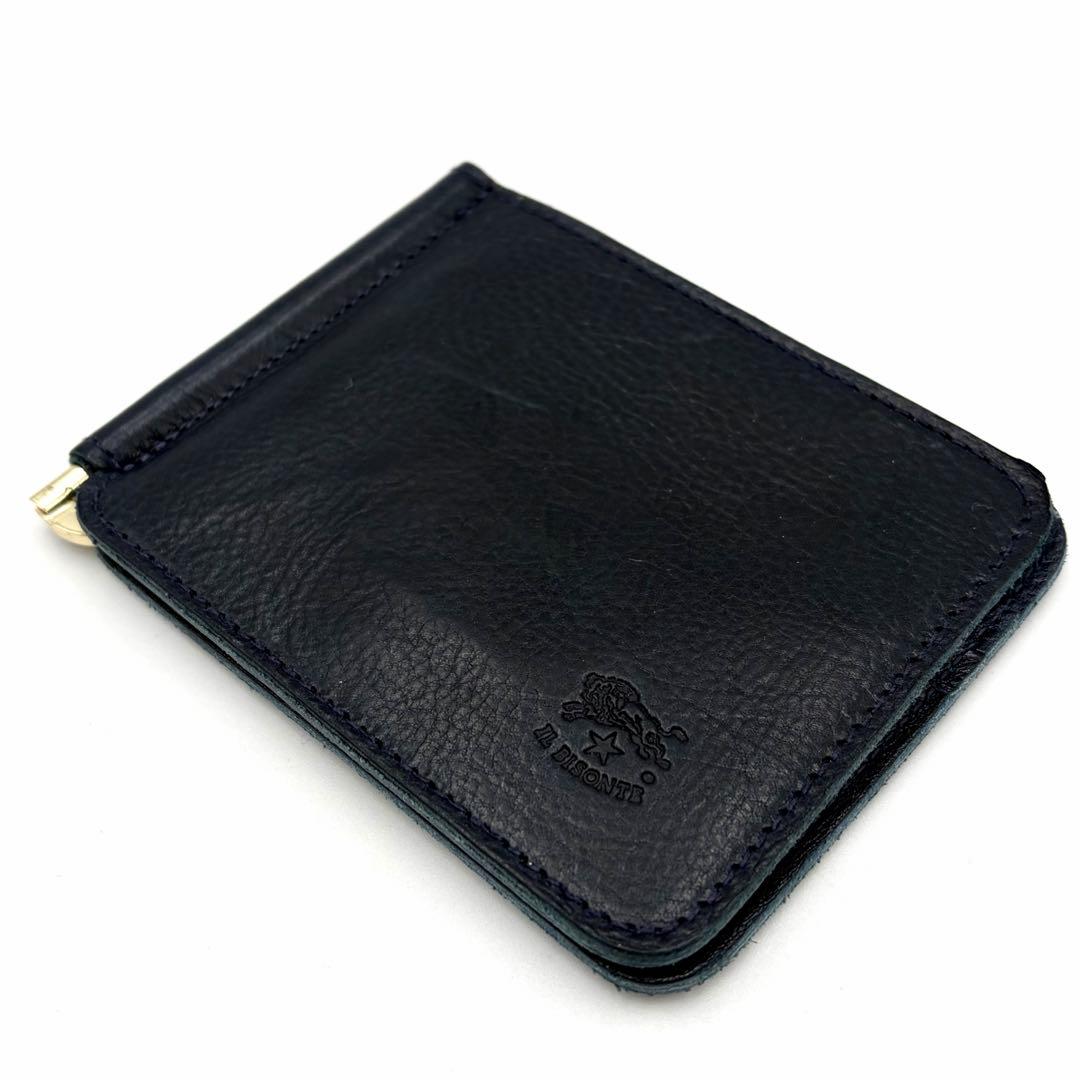 イルビゾンテ マネークリップ 2つ折り財布 札入れ ネイビー レザー メンズ