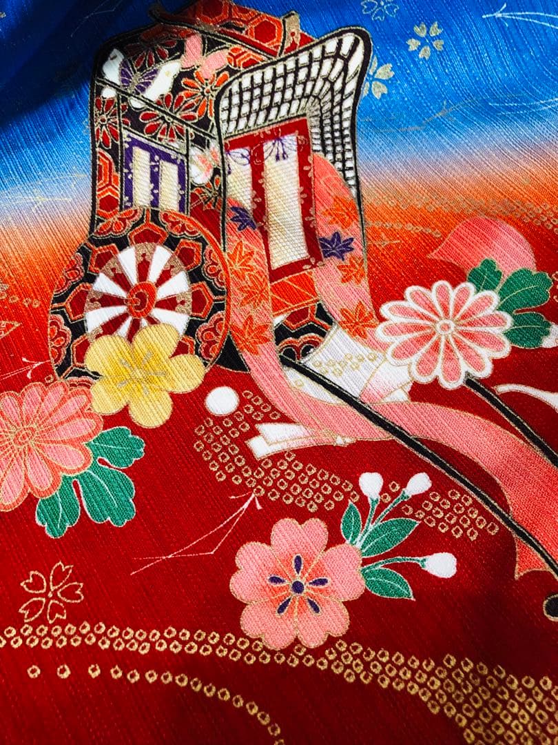 七五三 七歳‼️正絹御所車桜金彩金箔際立つ‼️完全フルセット‼️