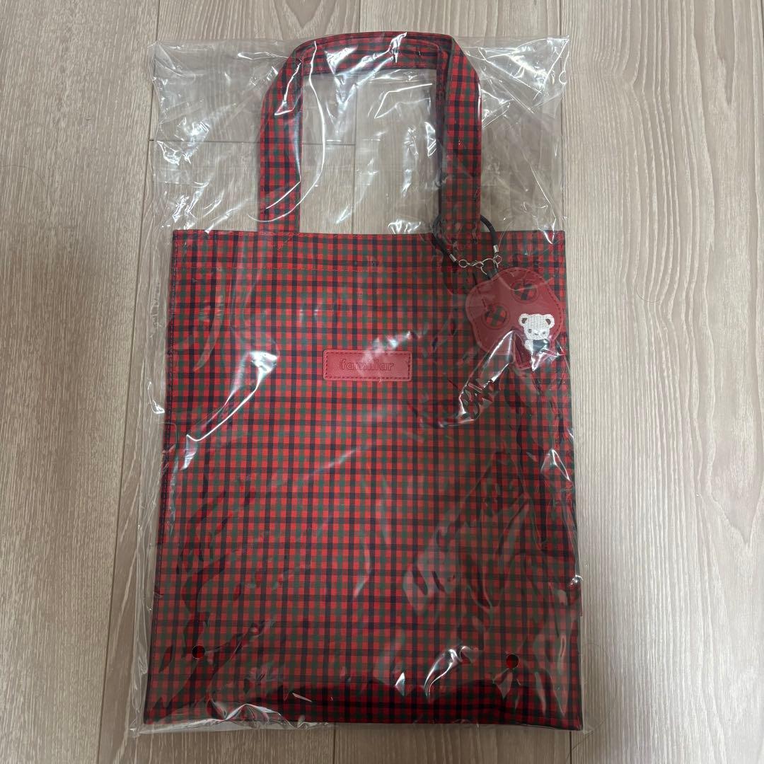 familiar ファミリア トートバッグ 赤 ギンガムチェック 大 トート
