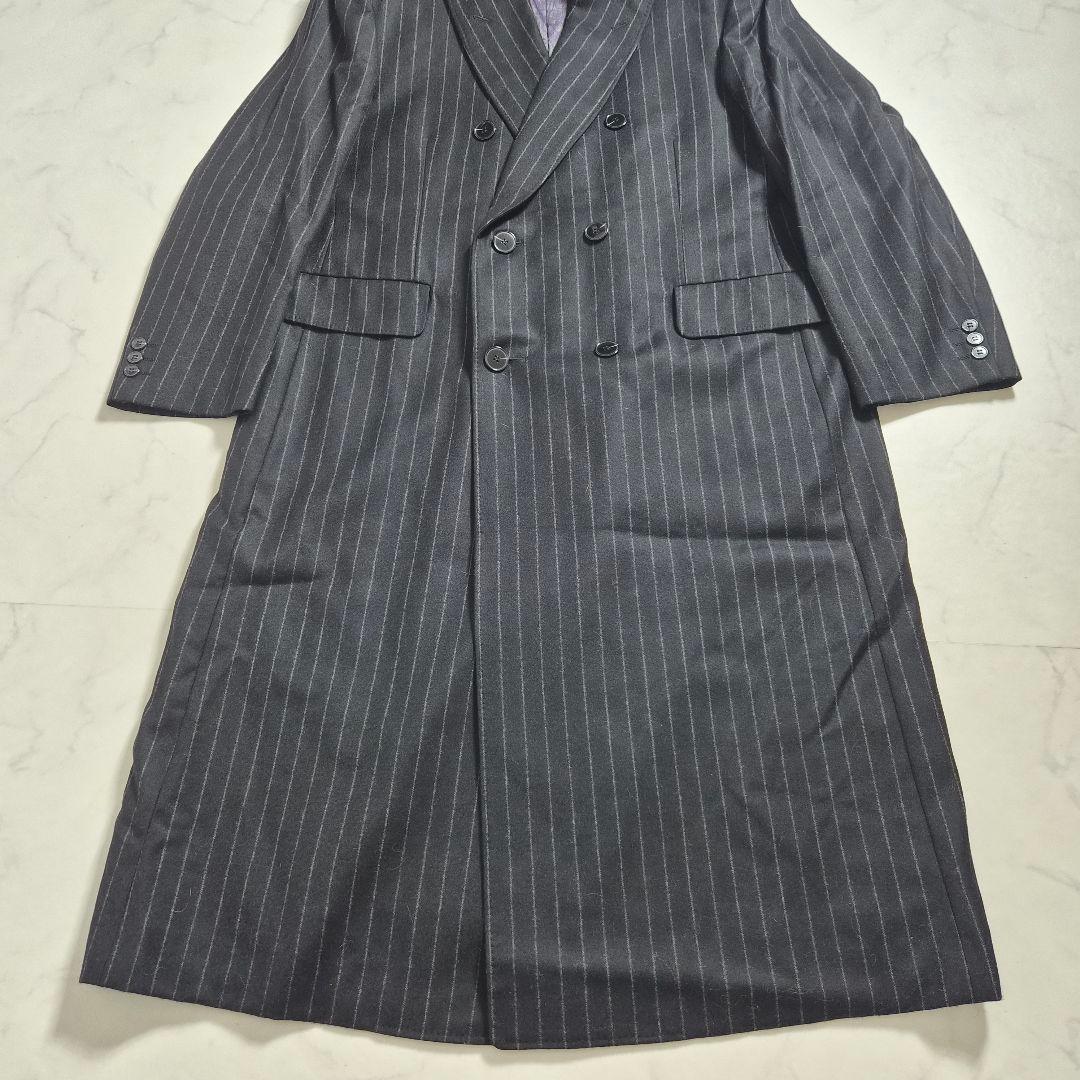 【美品 XL～2XL相当】 ダブルチェスターコート ペイズリー マキシ丈 黒