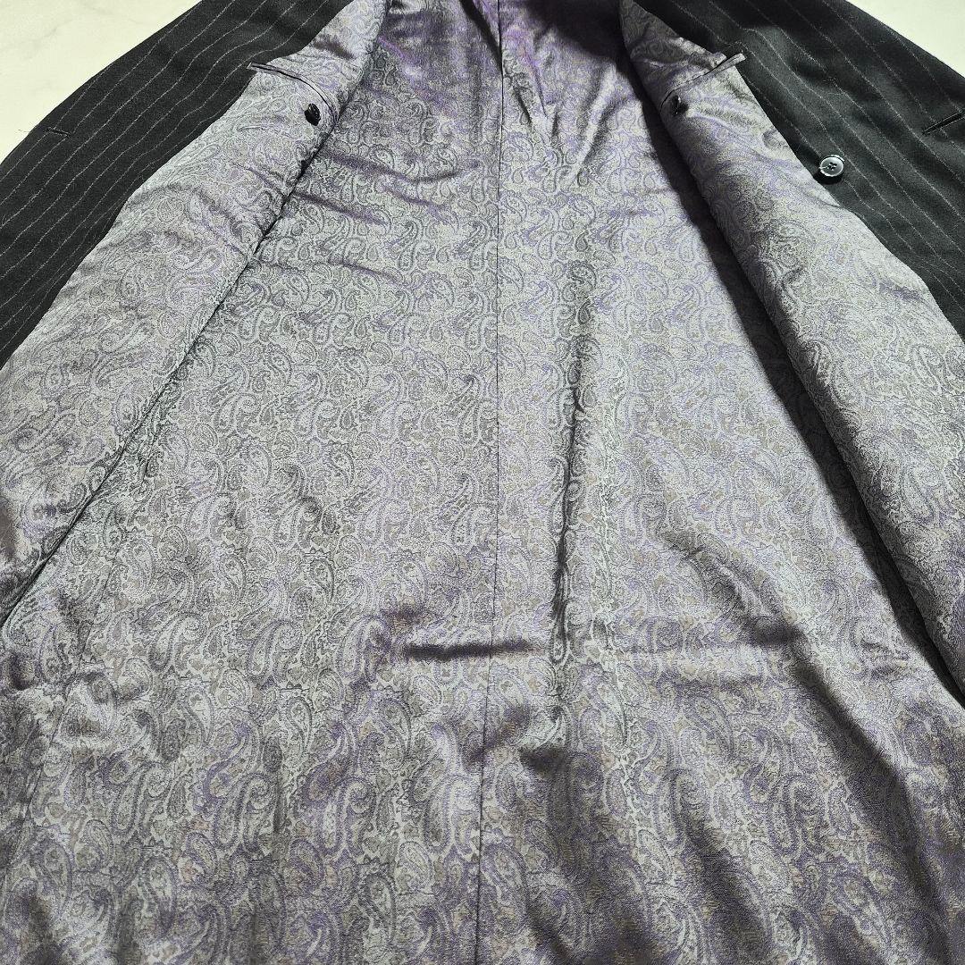 【美品 XL～2XL相当】 ダブルチェスターコート ペイズリー マキシ丈 黒