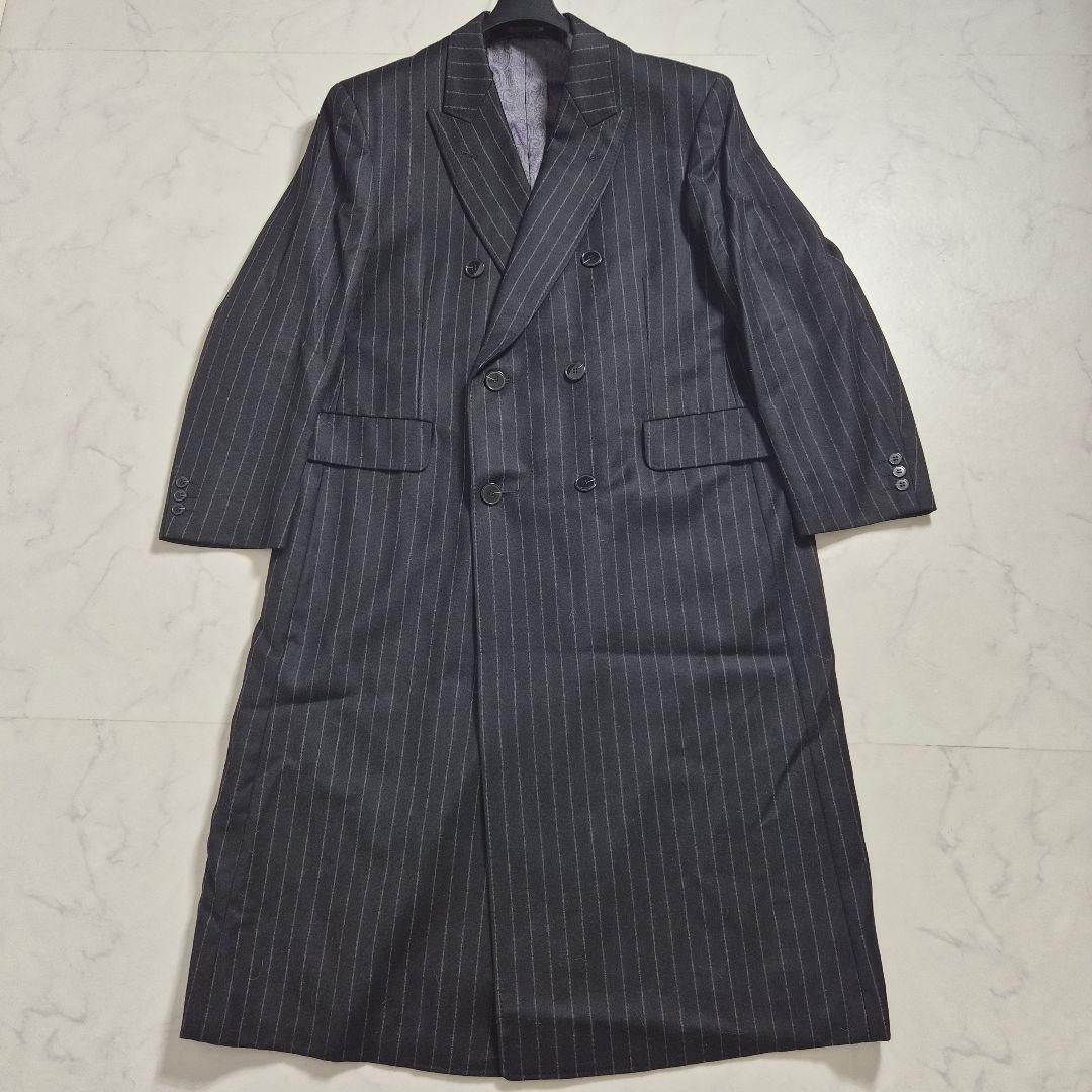 【美品 XL～2XL相当】 ダブルチェスターコート ペイズリー マキシ丈 黒