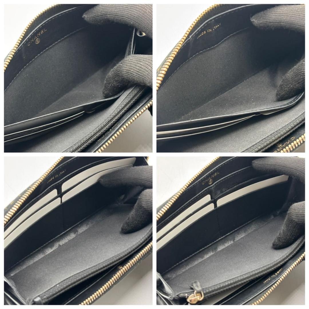 希少 シャネル 箱袋付き カメリア ラウンドファスナー 長財布 黒 ゴールド