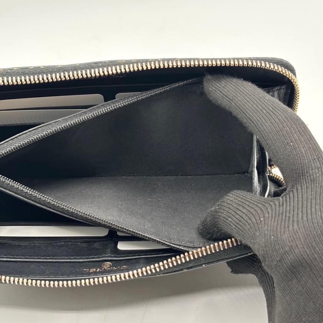 希少 シャネル 箱袋付き カメリア ラウンドファスナー 長財布 黒 ゴールド