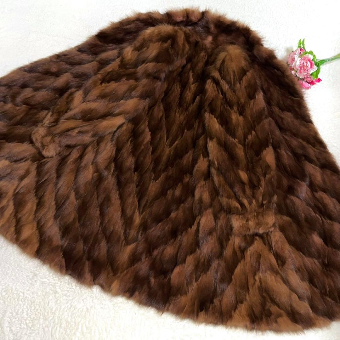 【極美品】 セーブルファー 本毛皮 ロングコート サイズM相当 ボリューム◎
