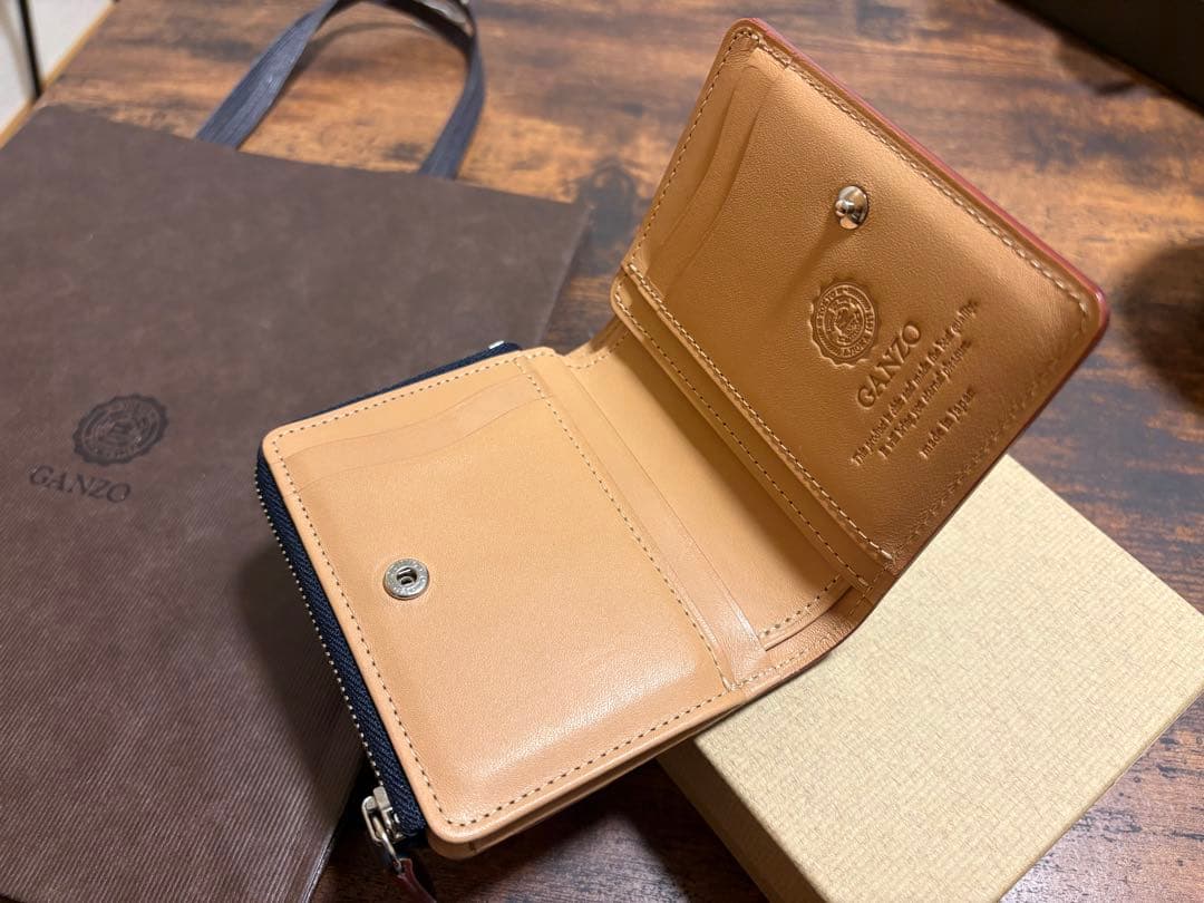GANZO ネイビー CORDOVAN (コードバン) Lファスナー二つ折り財布