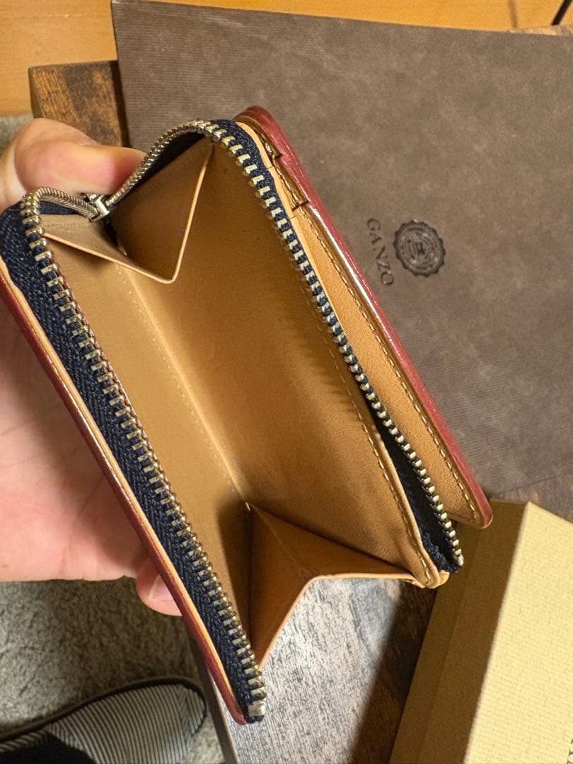 GANZO ネイビー CORDOVAN (コードバン) Lファスナー二つ折り財布