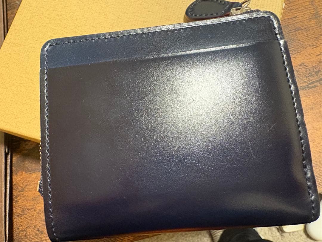 GANZO ネイビー CORDOVAN (コードバン) Lファスナー二つ折り財布
