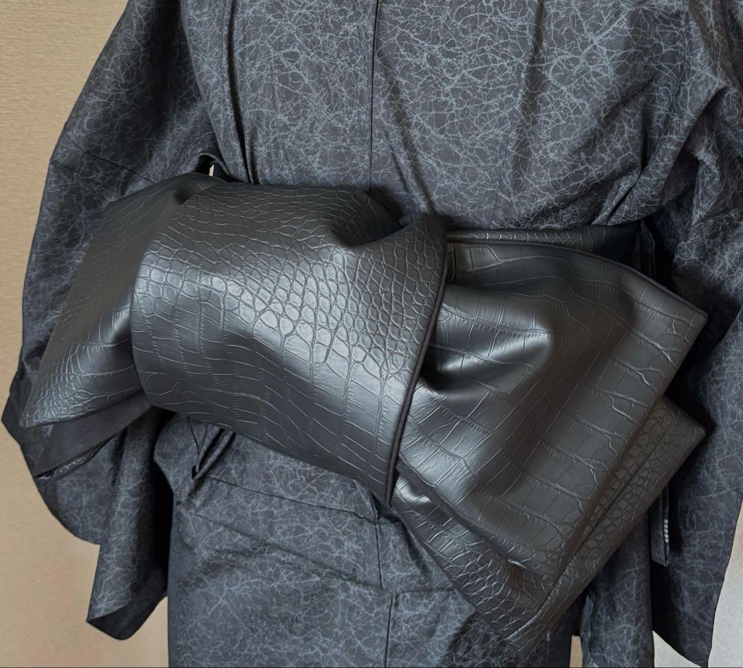 レザー半幅帯　クロコ調