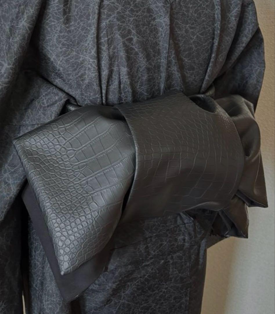 レザー半幅帯　クロコ調