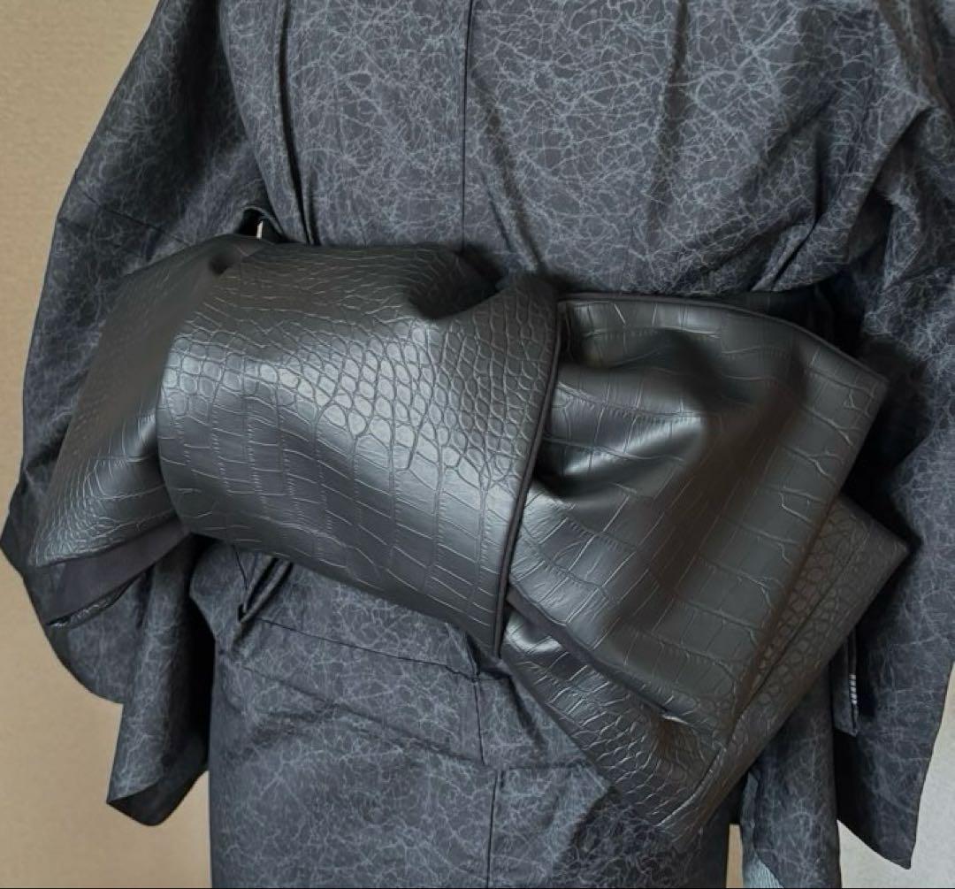 レザー半幅帯　クロコ調