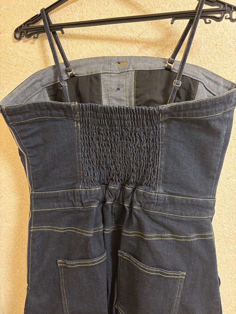 肩紐外せるストレッチデニムワンピース　インディゴ　102