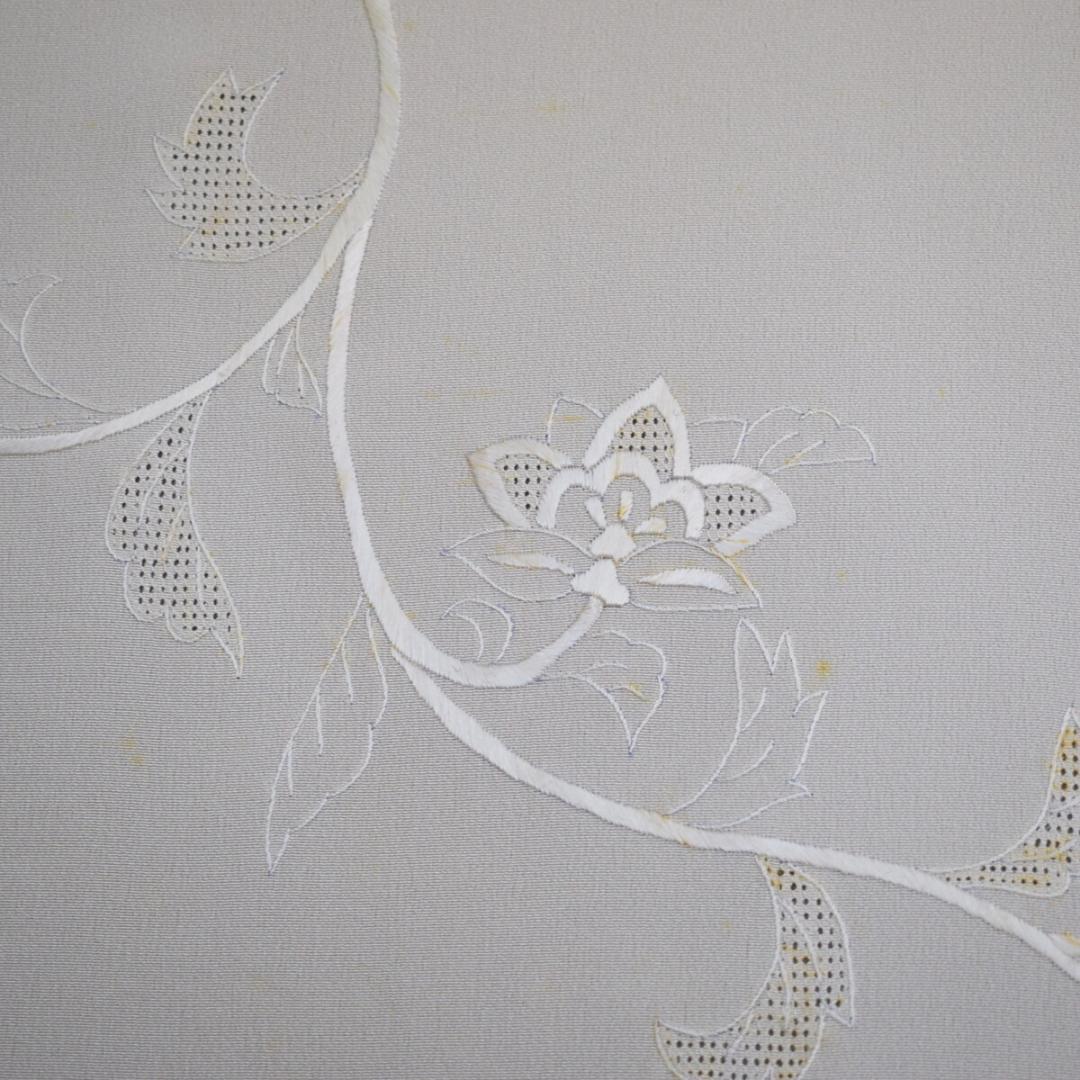 M02-1 新品保管品 正絹 中国汕頭刺繍 白生地 付下げ 着尺反物 唐花