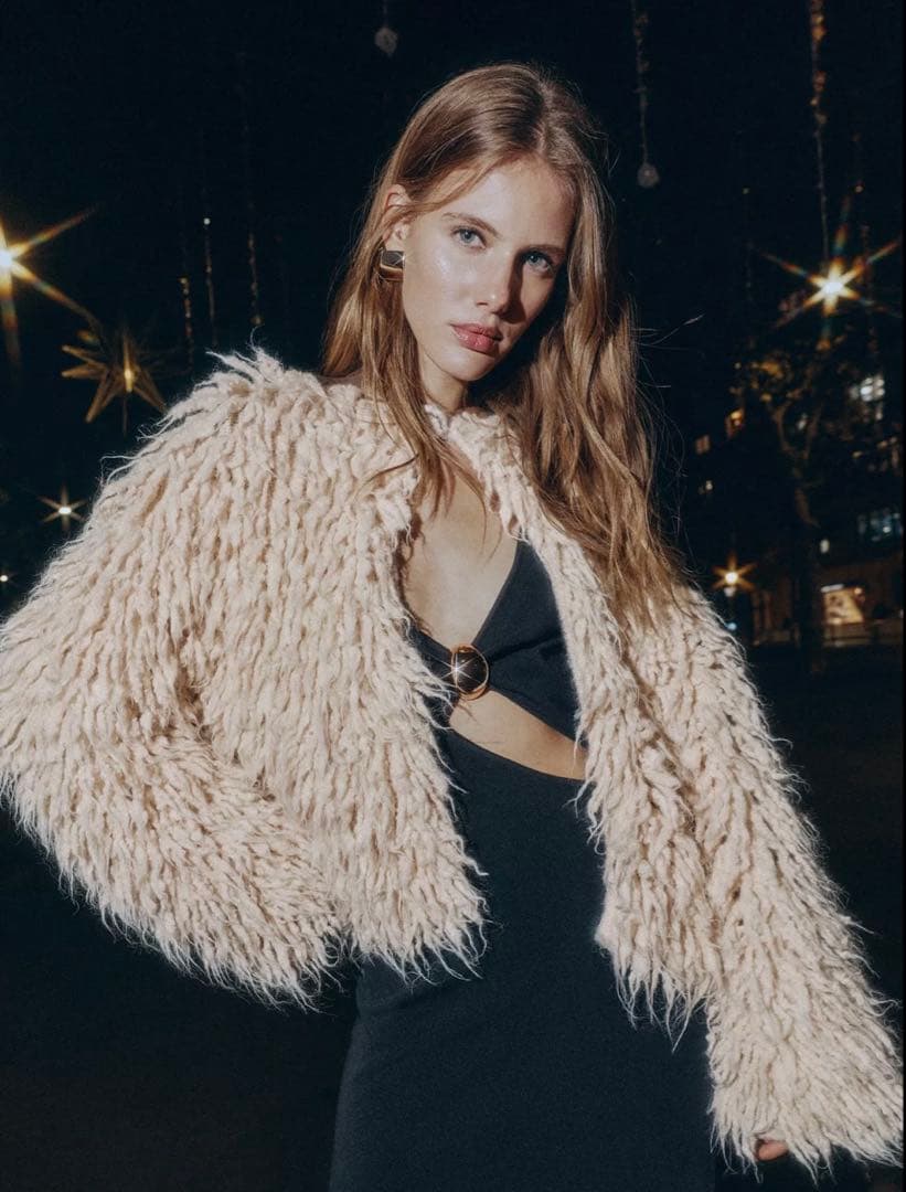 ZARA 新品未使用 ブラッシュドフリンジニットジャケット L