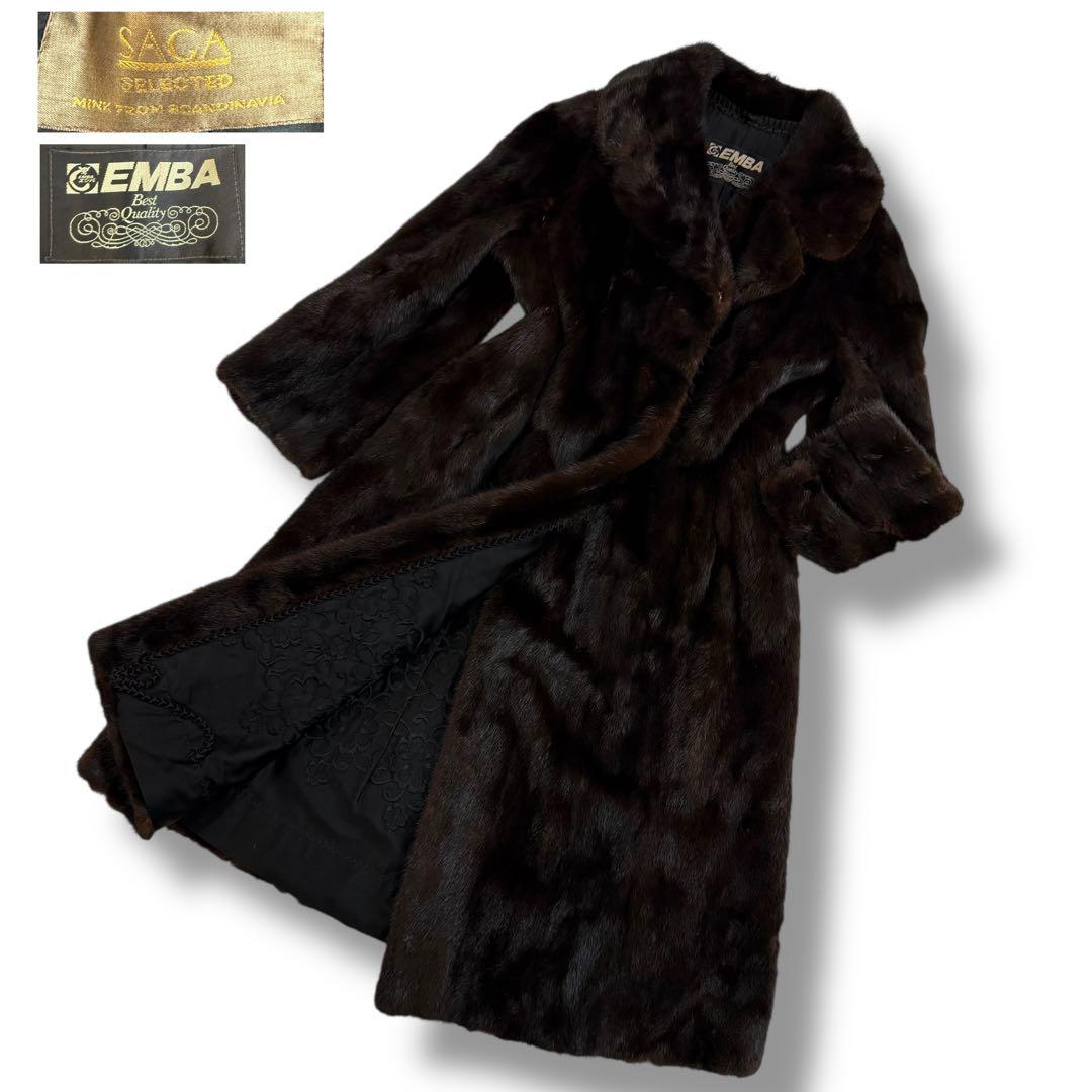 サガセレクト エンバ 2002 毛皮 ミンク ロングコート 裏地花柄　刺繍