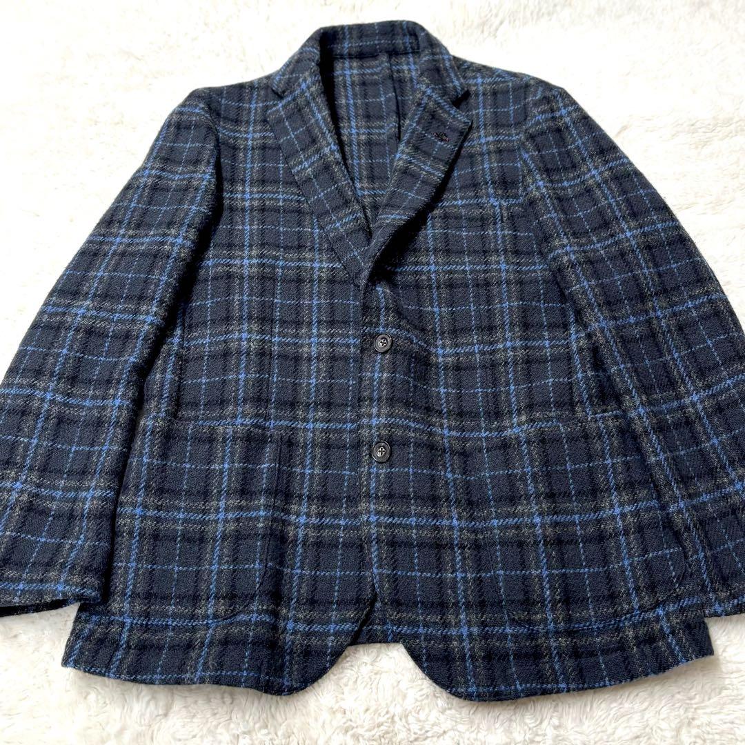 ジーステージ ハリスツイード テーラードジャケット ブートニエール チェック48