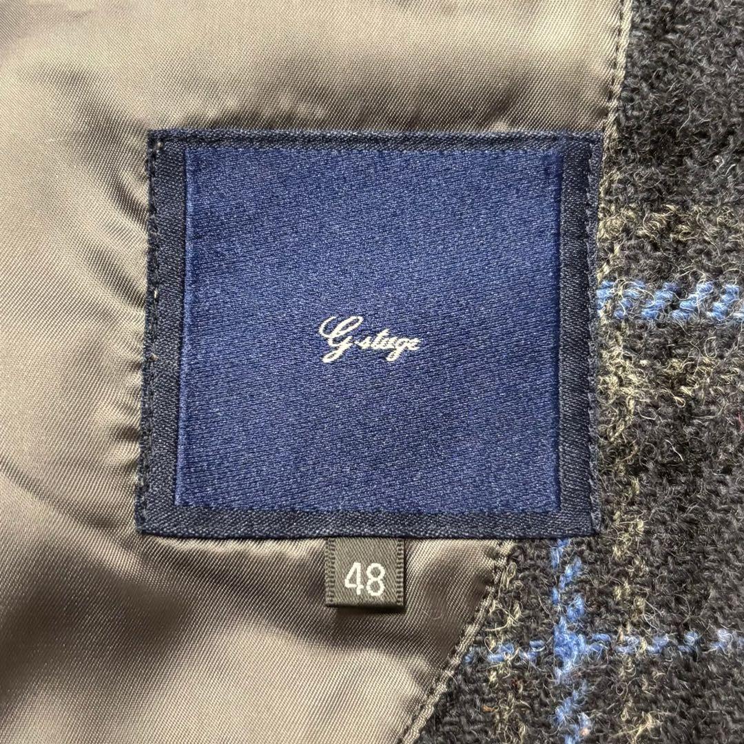 ジーステージ ハリスツイード テーラードジャケット ブートニエール チェック48