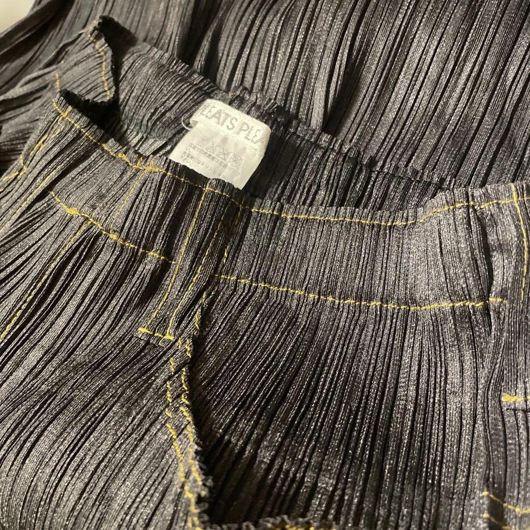 プリーツプリーズ　ショートパンツ　デニム転写