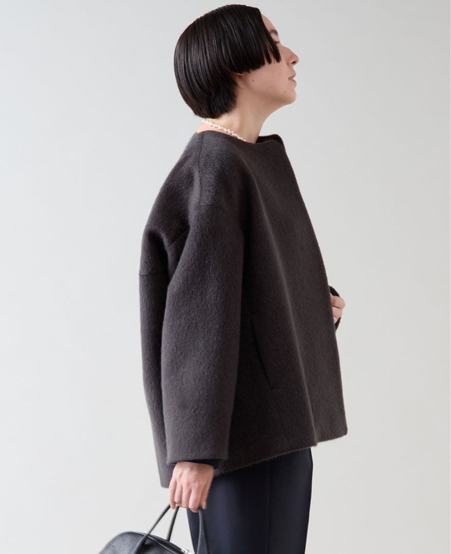 新品未使用　マルティニーク　定番　ノーカラーコート シャギー　グレー