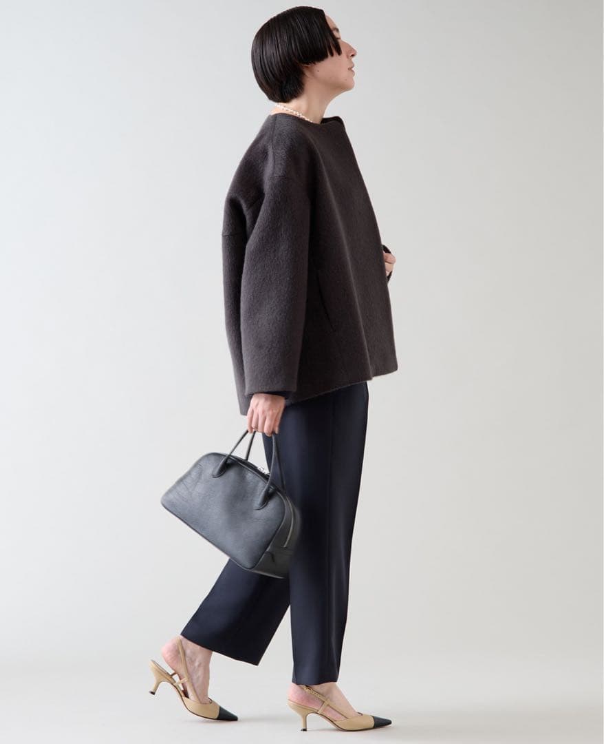 新品未使用　マルティニーク　定番　ノーカラーコート シャギー　グレー