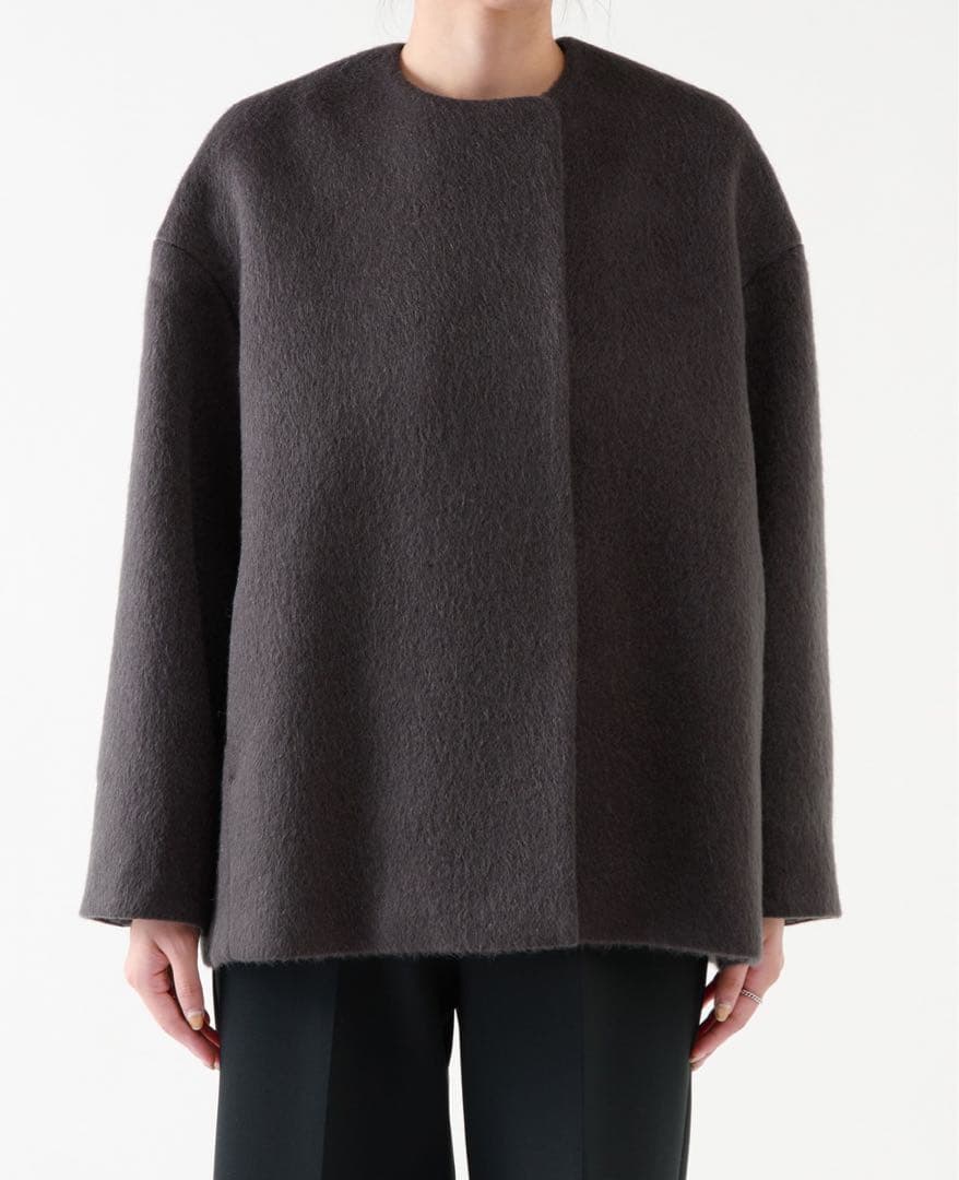 新品未使用　マルティニーク　定番　ノーカラーコート シャギー　グレー