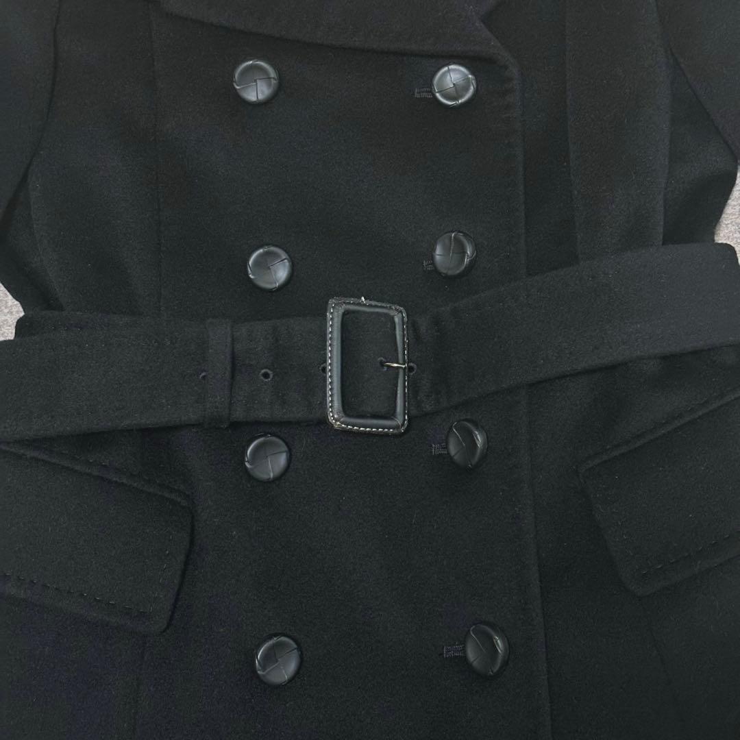 【白マイマイ】コムサデモード　カシミヤ100% ロングコート　黒　ベルト