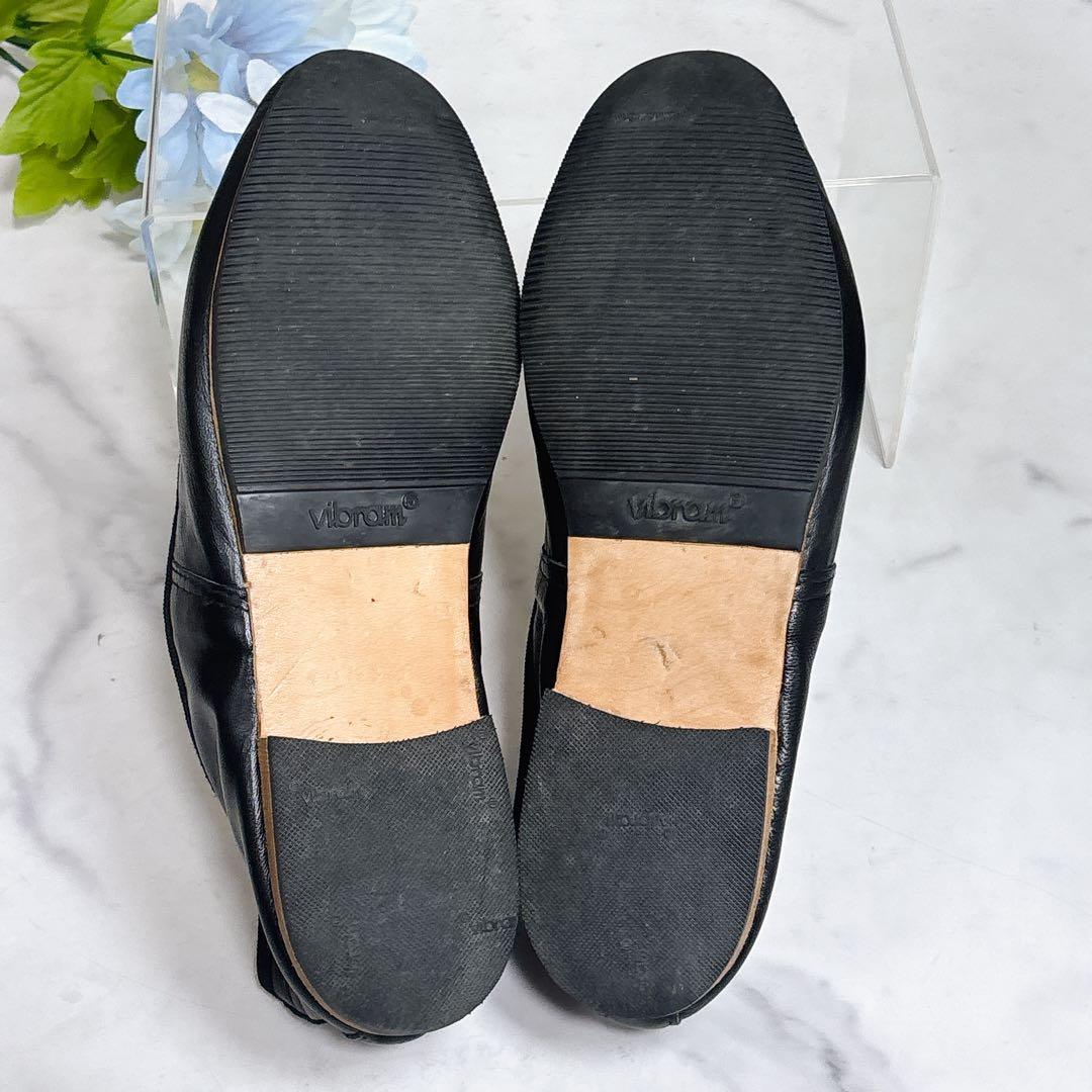 美品 ポルセリ A.P.C レザー バレエシューズ フラット ブラック リボン