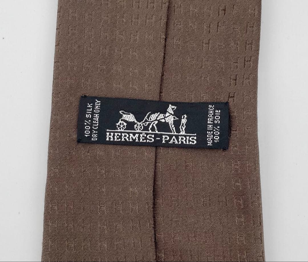 美品 エルメス ハイブランド ネクタイ H柄 ファソネ ブラウン カーキー